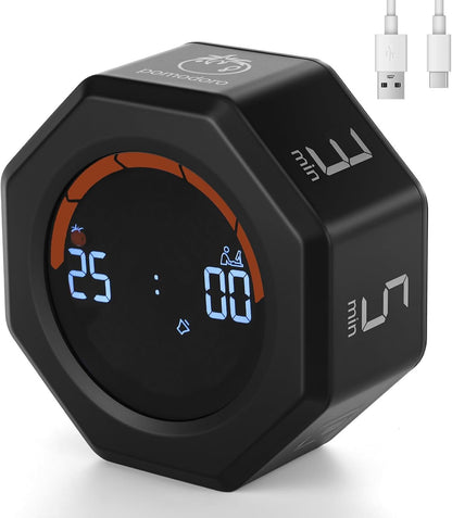 Small Productivity Timer - Pomodoro Timer with 3/5/10/25/60 Min Presets & Custom Countdown | Magnetic Rechargeable Digital Clock for Desk, Study and Games (White)