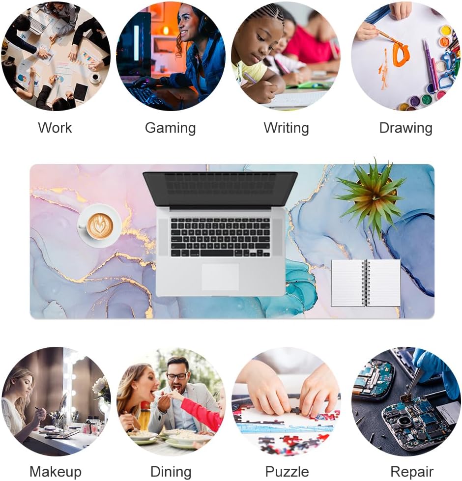 QIYI Large Mouse Pad, Cute Pink Desk Mat for Desktop, Women Girls PU Leather Desk Pad Waterproof Gaming Mousepad, Rose Gold Marble Computer Protector Writing Pad for School Office Home 31.5" x 15.7"
