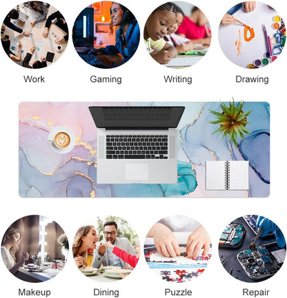 QIYI Large Mouse Pad, Cute Pink Desk Mat for Desktop, Women Girls PU Leather Desk Pad Waterproof Gaming Mousepad, Rose Gold Marble Computer Protector Writing Pad for School Office Home 31.5" x 15.7"