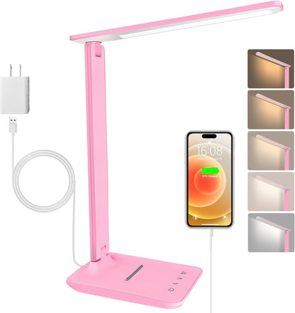 shinelife LED Desk Lamp for Office Home, Bright Desk Light with USB Charging Port, Adjustable Dimmable Desk Lamps 5 Modes 5 Brightness, Touch Study Lamp for Nail, Craft, Puzzle, Sewing, Study, Black