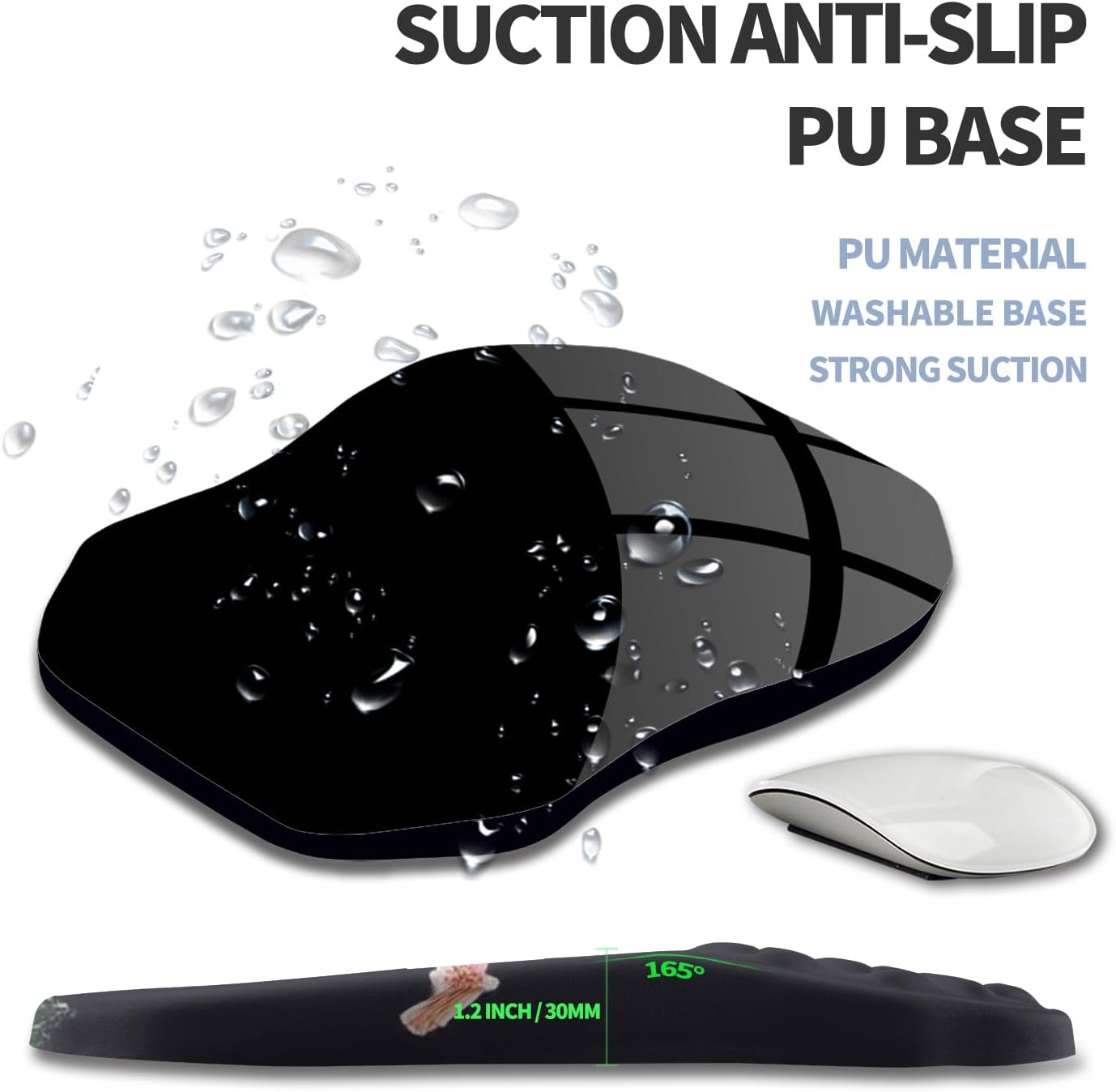 Ergonomic Raised Mouse Pad Wrist Support with Bilateral Slope Memory Foam Mousepad for Wrist Rest and Carpal Tunnel Pain Relief 11.8x7.9〃 Black
