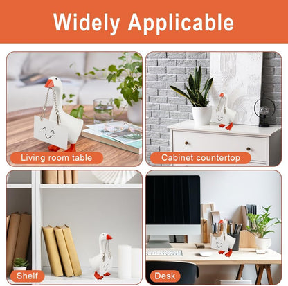 Magnetic Desktop Goose Organizer Set,7 inch Desk Decor with Acrylic Memo Board, Includes Marker Chain and Stickers, Key Holder for Office and Home Workspace