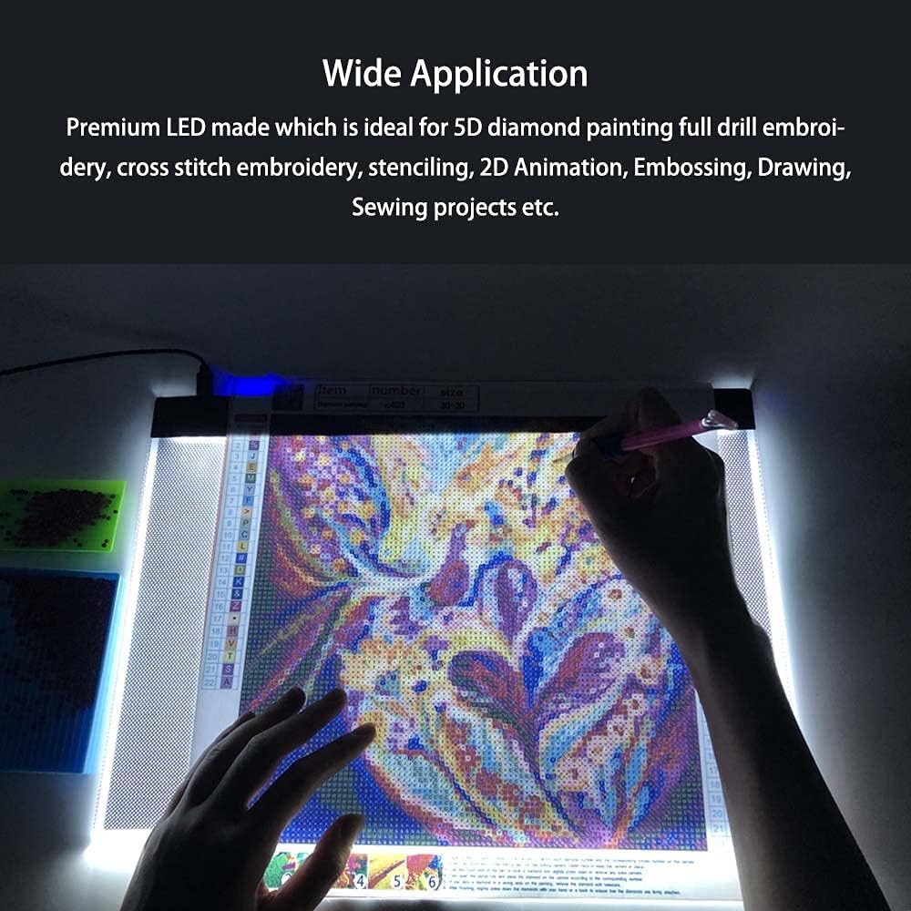 A4 Light Pad for Diamond Painting - Sponake Light Board Tracing with 3 Level Brightness Apply to Full Drill & Partial Drill 5D Diamonds Art - Craft, Sketching, Animation,Weeding Vinyl