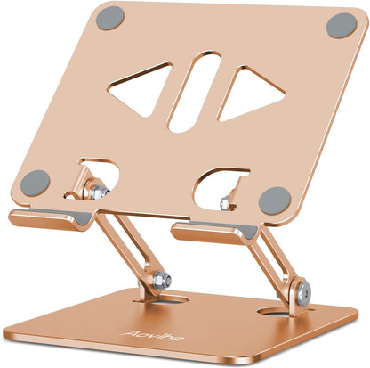 Aoviho Tablet Stand Holder for Desk, Adjustable Aluminum Desk Accessories, Stable Desktop Stand for Office Home,Compatible with iPad Pro Air Mini, Samsung Tablets, Rose Gold
