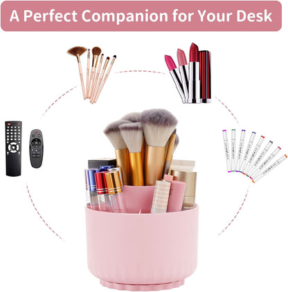 Marbrasse Desk Organizer, 360-Degree Rotating Pen Pencil Holder, Desk Organizers and Accessories with 5 Compartments Pencil Organizer, Art Supply Storage Box Caddy for Office, Home(Beige)