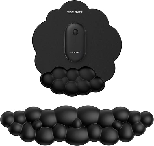TECKNET Cloud Mouse Pad with Wrist Rest, Ergonomic Cloud Wrist Rest with Non-Slip Base, PU Leather Memory Foam Mouse Pad Wrist Support for Keyboard and Mouse, Pain Relief for Typing, Gaming, White