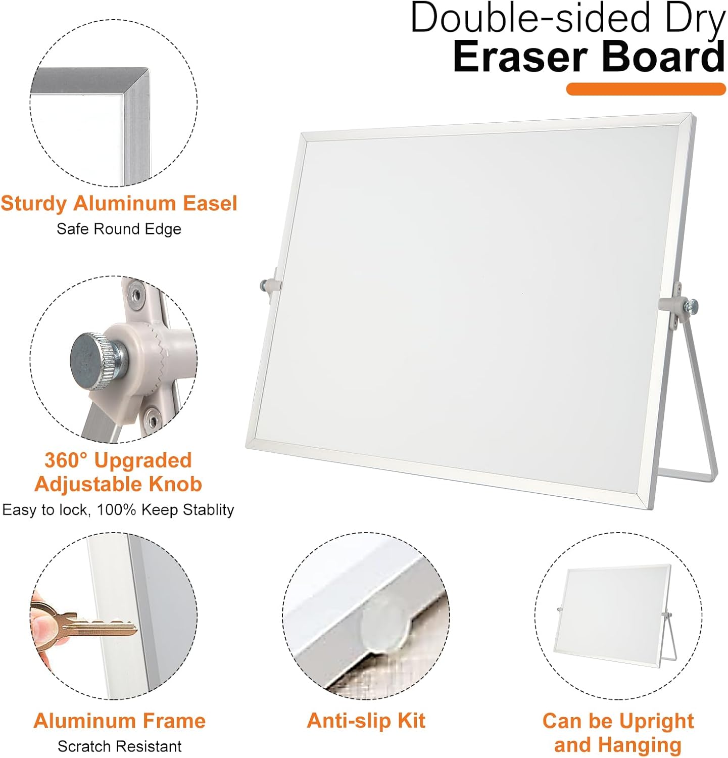 Dry Erase White Board, Aisuoker 16 x 12inch Magnetic Desktop Whiteboard with Stand,10 Markers, 10 Magnets and 1 Eraser, Portable Double-Sided White Board for Kid Drawing Memo to Do and List Wall-White