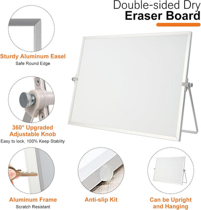 Dry Erase White Board, Aisuoker 16 x 12inch Magnetic Desktop Whiteboard with Stand,10 Markers, 10 Magnets and 1 Eraser, Portable Double-Sided White Board for Kid Drawing Memo to Do and List Wall-White