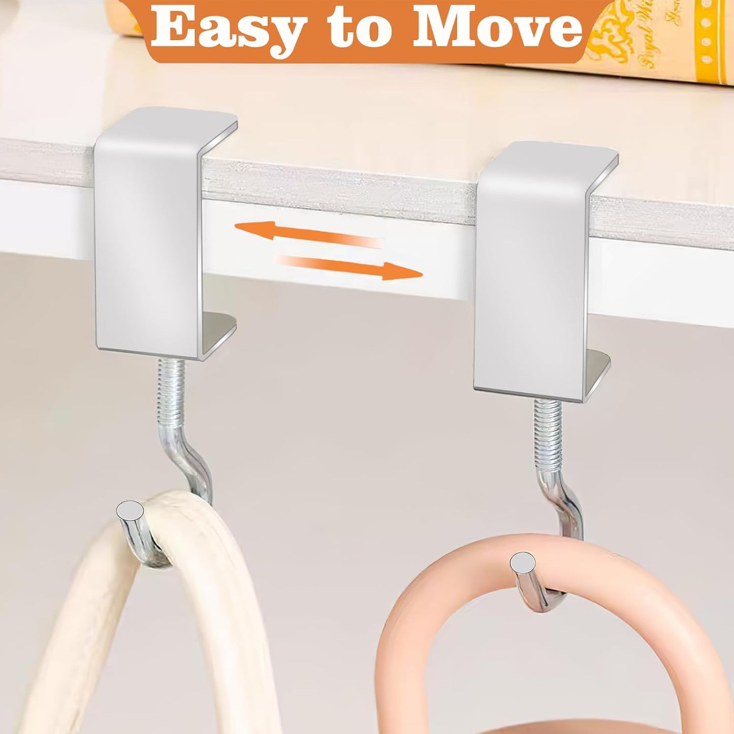 6 Pcs Adjustable Table Hooks for Hanging Bags, Heavy Duty Metal Backpack Hooks for Desk