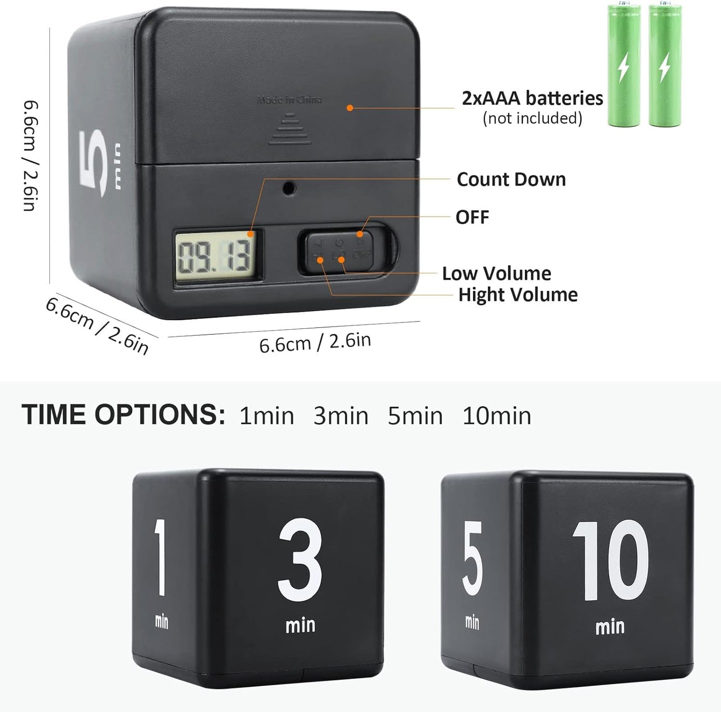 Feilifan Cube Timer, Productivity Cube Flip Timer for Kitchen Studying Workout Classroom Kids ADHD 15-20-30-60 Minute Preset, White