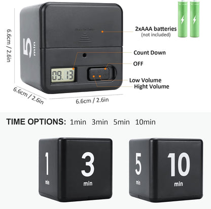 Feilifan Cube Timer, Productivity Cube Flip Timer for Kitchen Studying Workout Classroom Kids ADHD 15-20-30-60 Minute Preset, White