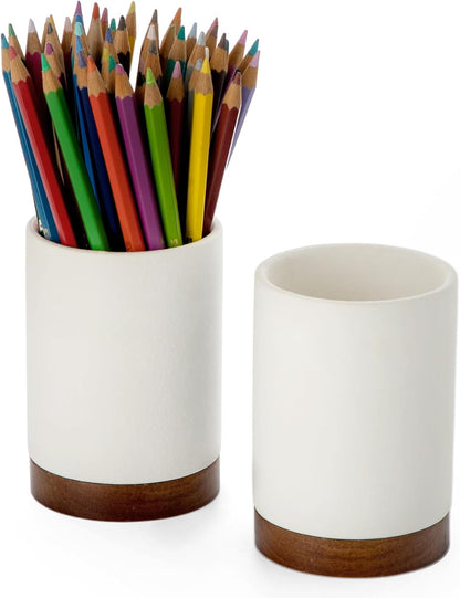 Pen Holder for Desk, Ceramic Pencil Organizer & Makeup Brush Holder, Office Decor and Desk Accessories，Perfect Office Organization,Teacher Supplies (White, Set / 1)