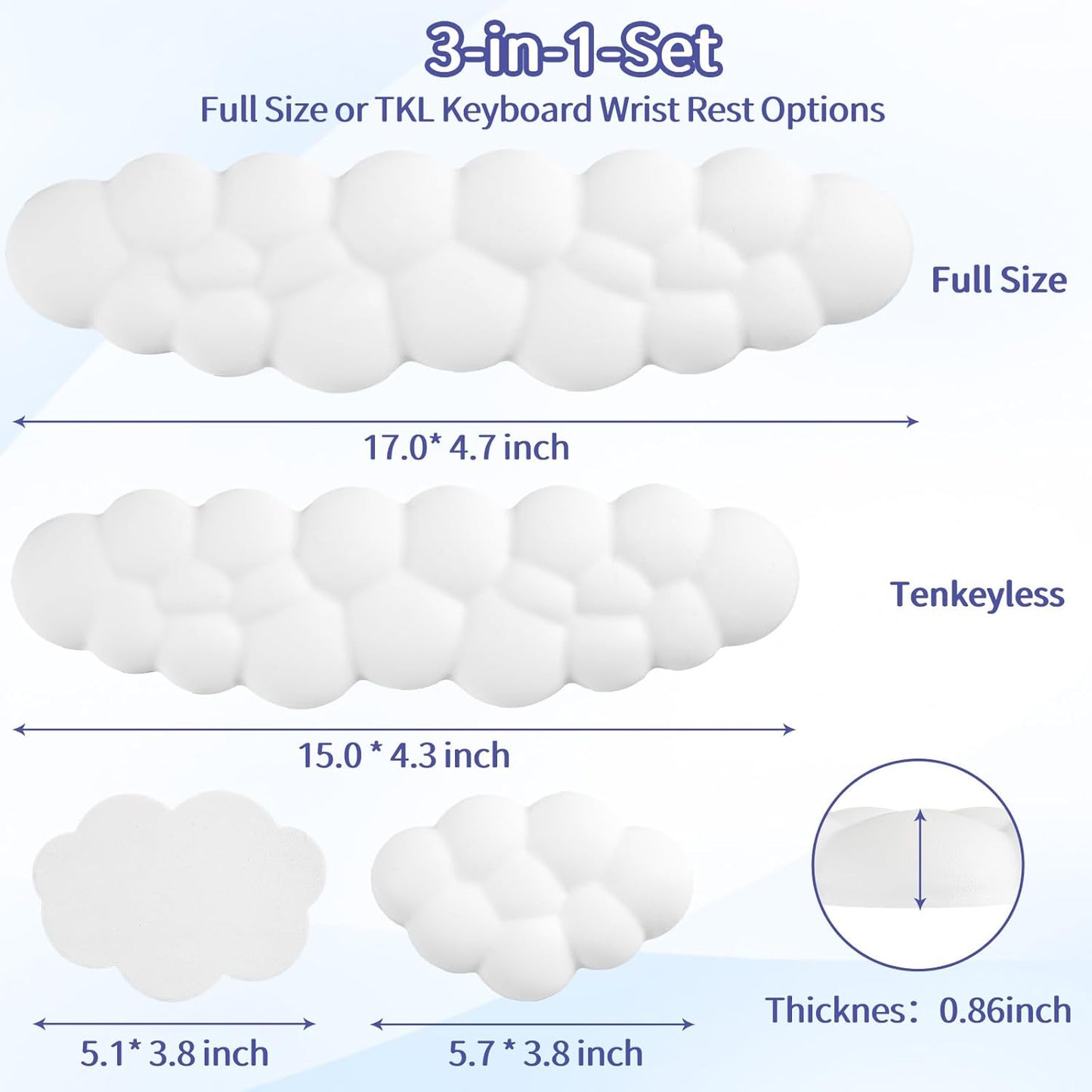 Sushret Cloud Wrist Rest Keyboard, Cloud Keyboard Wrist Pad Set with PU Leather Memory Foam, Cute Arm Rest for Palm Support, PC/Gaming Desk Accessories/Office Setup/Computer Hand Cushion - White
