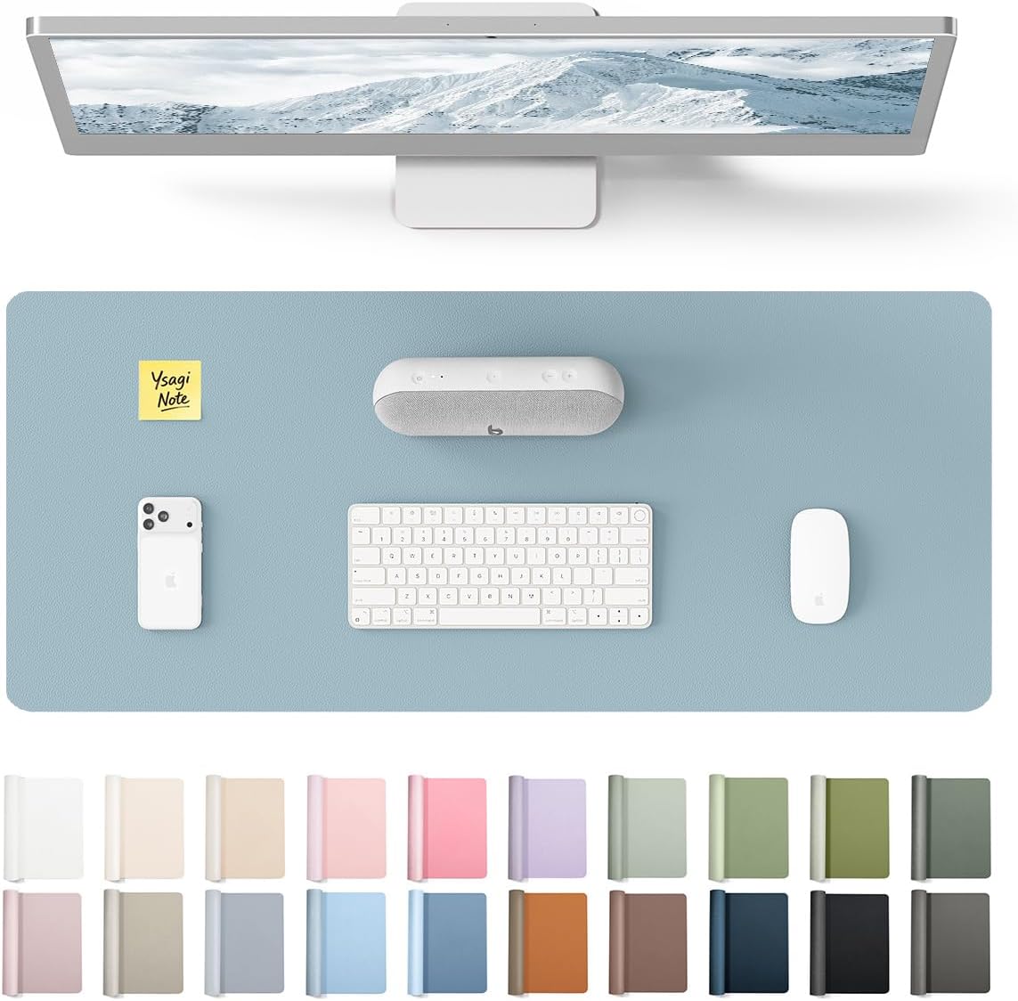YSAGi Leather Office Desk Pad Protector, Large Mouse Pad, Non-Slip, PU Leather, Laptop Desk Blotter, Waterproof Writing Pad for Office and Home, Black, 23.6" x 13.8" - Colors B