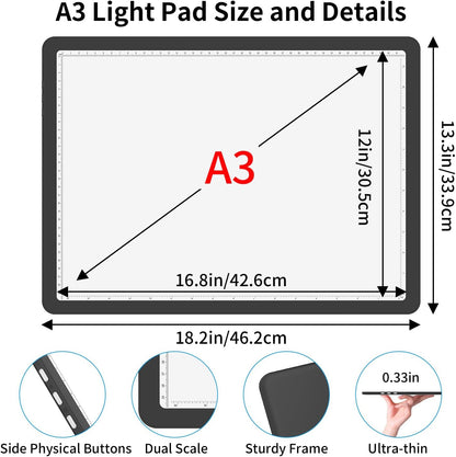 Rechargeable A4 Light Board for Diamond Painting, 9000 Lux Tracing Light Box with Side Physical Buttons, 3 Colors and 6 Levels of Brightness, LED Light Pad for Diamond Art, Drawing, Weeding Vinyl