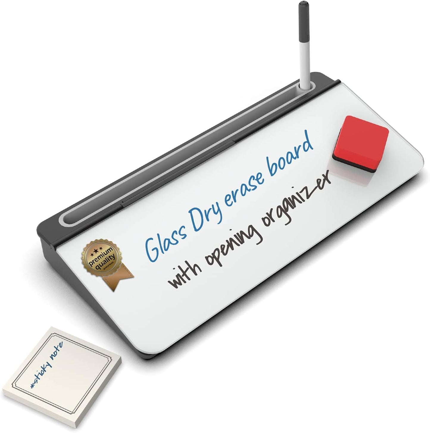 Audio-Visual Direct - Glass Desktop Computer Keyboard Whiteboard Notepad Set, Black (Includes Neon Marker, Eraser & Sticky Notes)