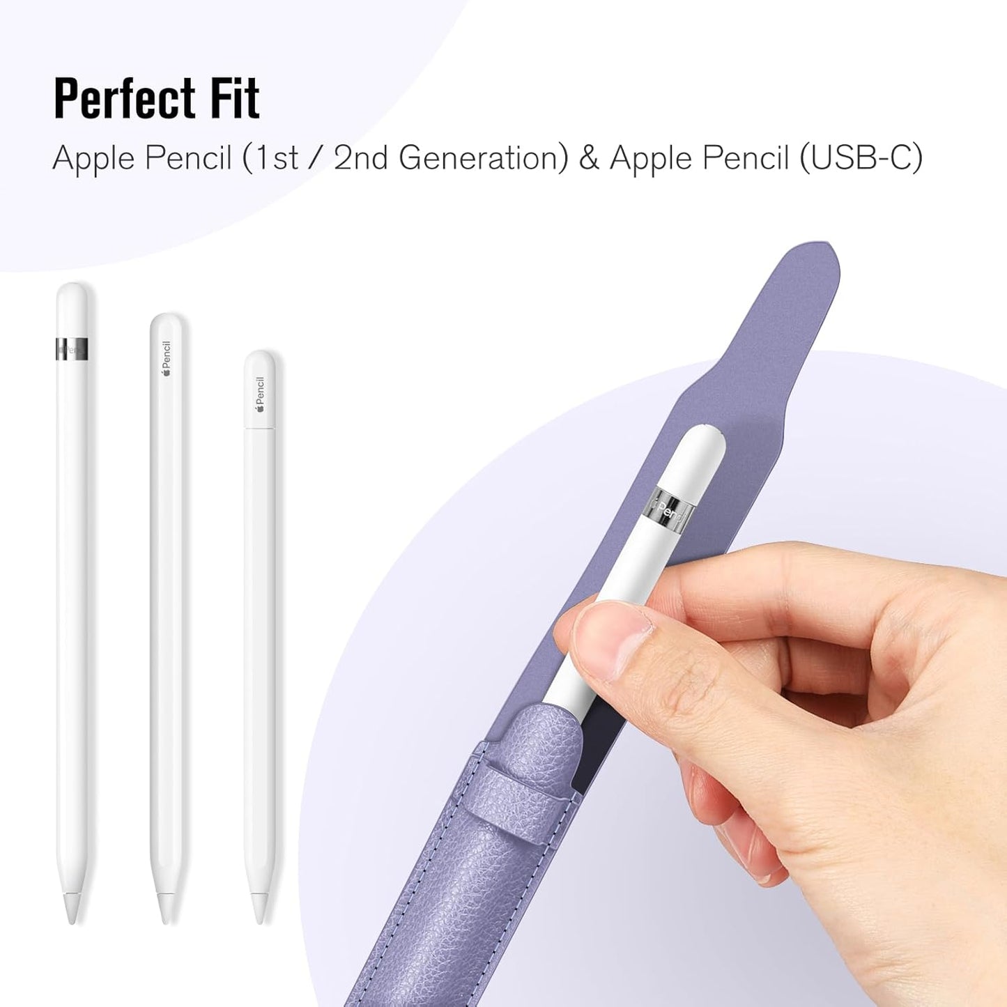Fintie Pen Holder with USB Adapter Pocket for Apple Pencil Pro, Apple Pencil (USB-C / 1st / 2nd Generation), Elastic Vegan Leather Sleeve Pouch Compatible with iPad Case, Black