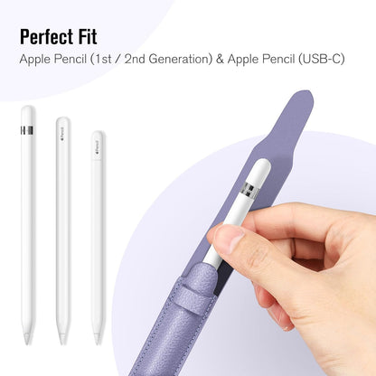 Fintie Pen Holder with USB Adapter Pocket for Apple Pencil Pro, Apple Pencil (USB-C / 1st / 2nd Generation), Elastic Vegan Leather Sleeve Pouch Compatible with iPad Case, Black