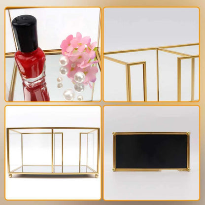 Glass Sticky Note Holder, Gold Post It Note Dispenser for Desk,3 x 3 Inch Post It Note Holder,Stylish Sticky Note Dispenser for Home Office Desk