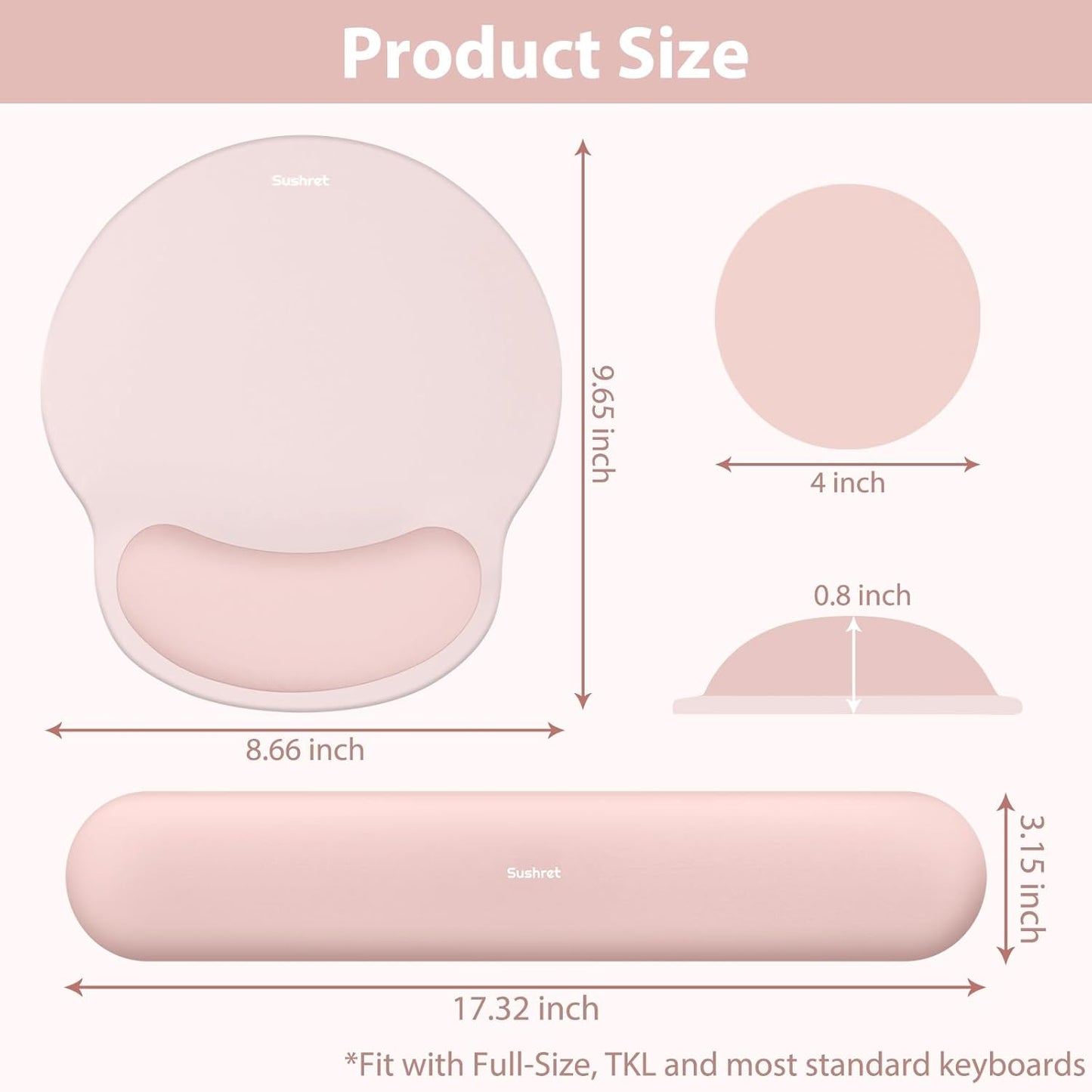 Sushret Mouse Pad and Keyboard Wrist Rest, 3-in-1 Gel Memory Foam Ergonomic Mouse Pad with Wrist Rest Set,Gaming Mousepad Arm Cushion Support for Computer Office Desk Accessories Cute Setup,Sage Green