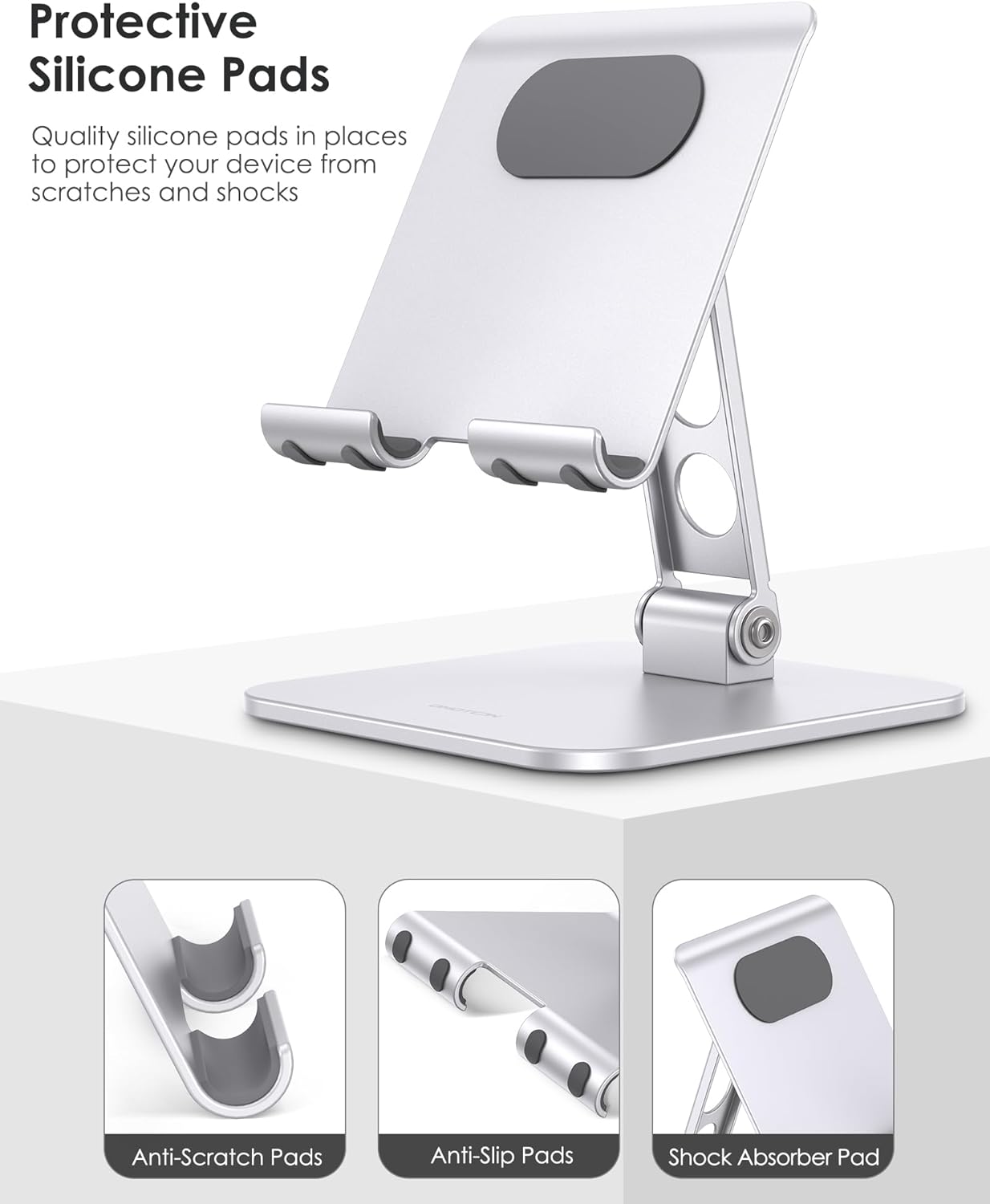 OMOTON Upgraded Adjustable Tablet Stand Holder, Heavy Duty Foldable Portable Monitor Stand, Travel Essentials for iPad Pro/Air/Mini, Surface Pro, 4.7''-15.6', Black