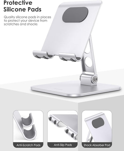 OMOTON Upgraded Adjustable Tablet Stand Holder, Heavy Duty Foldable Portable Monitor Stand, Travel Essentials for iPad Pro/Air/Mini, Surface Pro, 4.7''-15.6', Black
