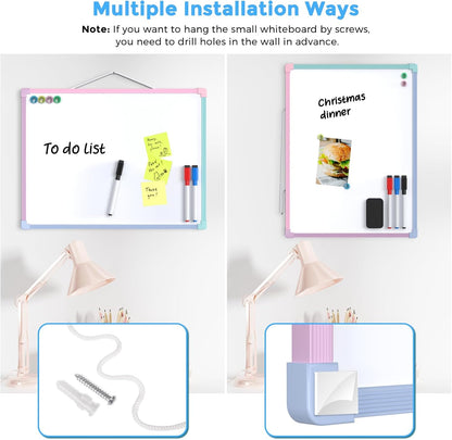 MaxGear Double-Sided Dry Erase Board for Wall, 16"x12" Hanging Whiteboard, Small Dry Erase White Board with 3 Markers and 4 Magnets, Portable Whiteboard for Planning, Drawing, Memo, to Do List