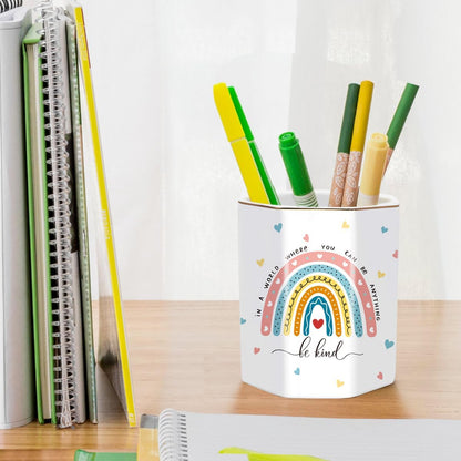 Pen Holder, Pencil Holder for Desk, Marble Desk Organizer Cute, Durable Ceramic Pencil Cup, Decorative Makeup Brush Holder Cup, Stationery Holder for Office, Home, Gray Marble