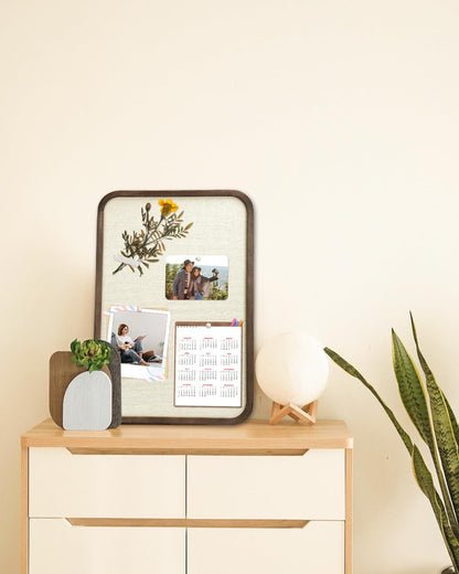 Linen Bulletin Board, Pin Board for Walls, Fabric Bulletin Board, 13"x17"Small Pin Board for Home Kitchen Office Decorative, Brown Wood Frame Cork Board(BN-3343)