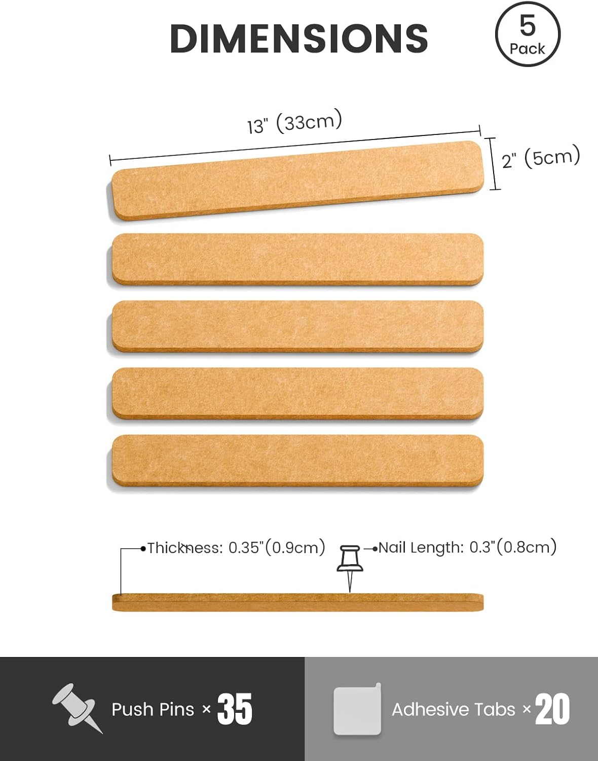 Fluxynara Cork Board Alternative Felt Strip Board 8-Pack 13"x2", Office Pin Board with 50 Push Pins, Adhesive Install for Bedroom Door & Home Office(Linen Dusk)