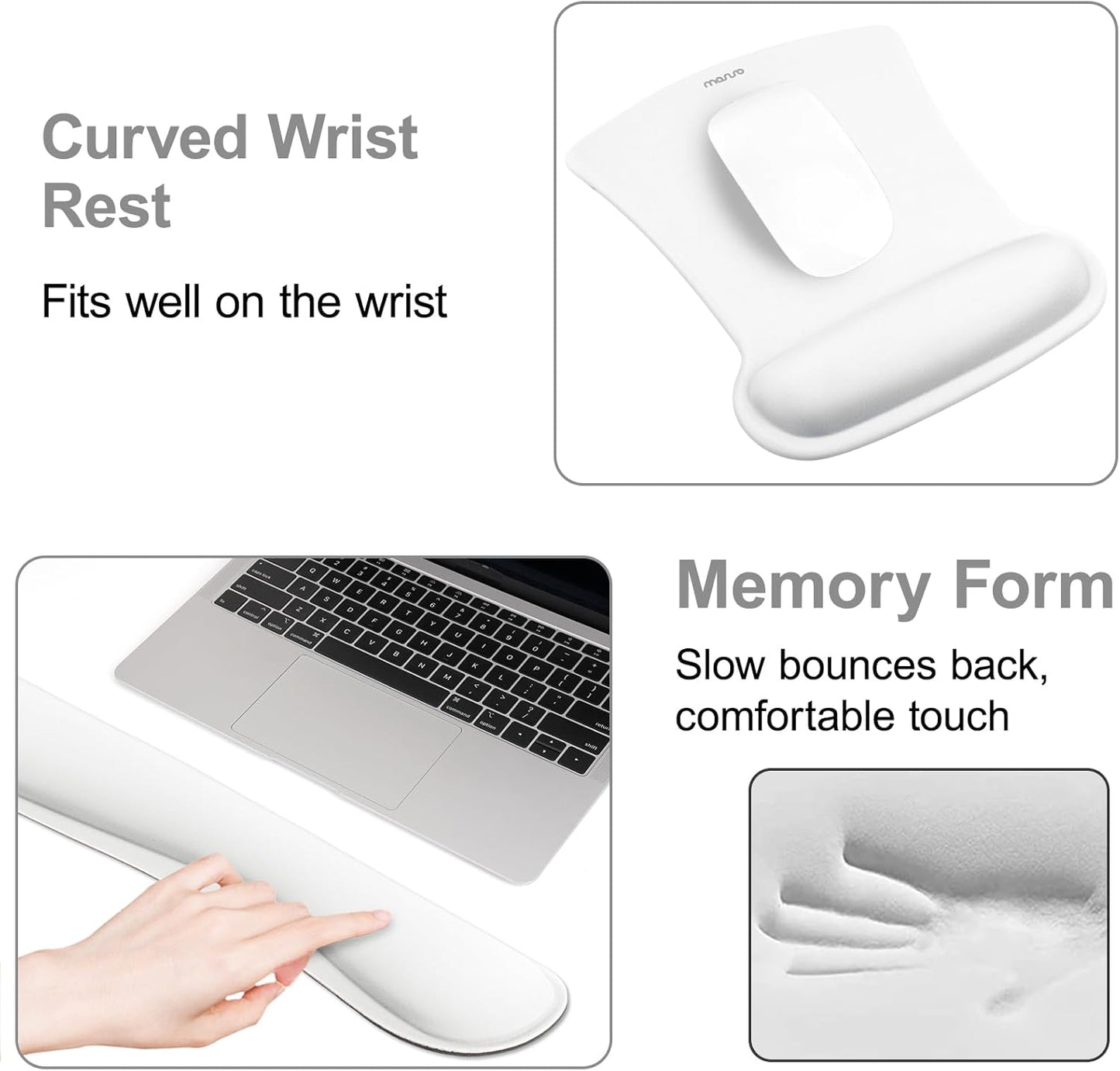 MOSISO Wrist Rest Support for Mouse Pad & Keyboard Set, Ergonomic Mousepad Non-Slip Base Home/Office Pain Relief & Easy Typing Cushion with Neoprene Cloth & Raised Memory Foam, Black