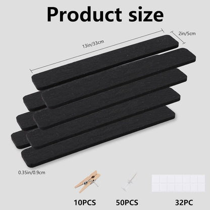 Vuzvuv 8 pcs Bulletin Board Bar Strips with 50 Pushpins & 10 Wooden Clip pins，Self Adhesive Cork Board for Wall，Felt Pin Board for School，Office Decor（Black White Grey）