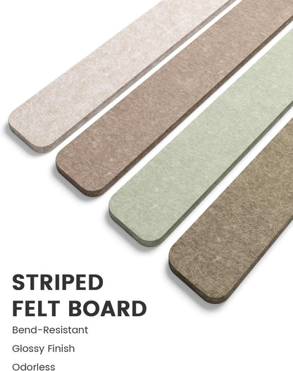 Fluxynara Cork Board Alternative Felt Strip Board 8-Pack 13"x2", Office Pin Board with 50 Push Pins, Adhesive Install for Bedroom Door & Home Office(Linen Dusk)