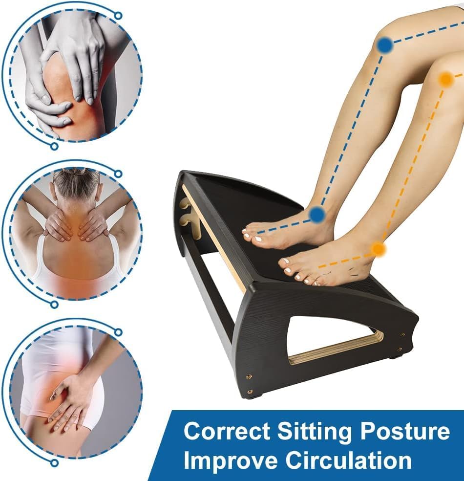 StrongTek Ergonomic Under Desk Footrest, 3 Adjustable Heights Wooden Office Footrest, Large Anti-Slip Surface, Improves Posture and Blood Circulation, up to 400lbs (Natural)