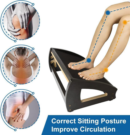 StrongTek Ergonomic Under Desk Footrest, 3 Adjustable Heights Wooden Office Footrest, Large Anti-Slip Surface, Improves Posture and Blood Circulation, up to 400lbs (Natural)