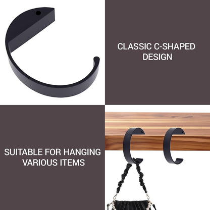 2PCS C Shape Purse Hook for Table, Portable Desk Handbag Hanger, Non-Slip Heavy Duty Bag Holder for Office and Dining Use，High-Strength Aluminum Alloy Material (2 Black)