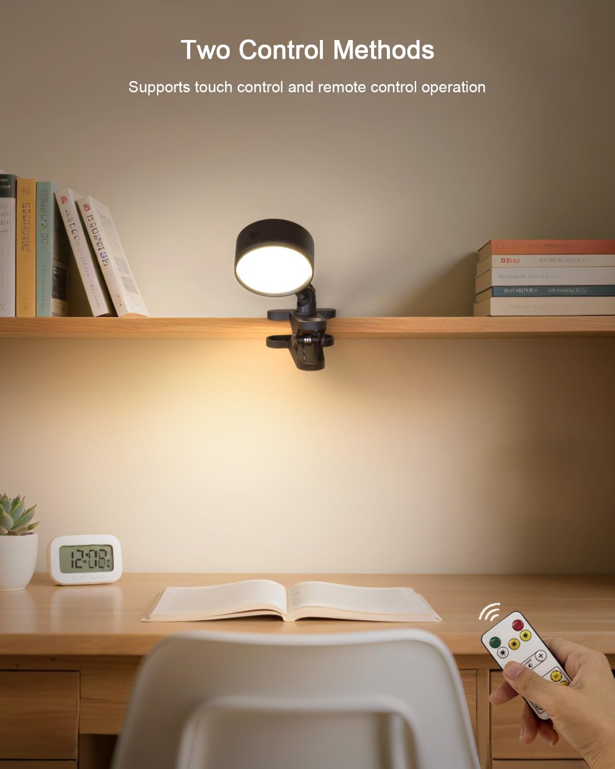 Clip on Light with 5000mAh Rechargeable Battery Operated, Eye Care Reading Light for Bed with 360° Rotation Touch & Remote, USB Clamp Light with 3 Color Modes & Dimmable for Headboard Bedside (white)