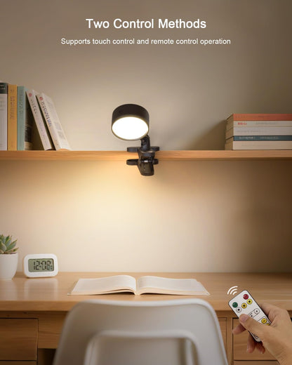 Clip on Light with 5000mAh Rechargeable Battery Operated, Eye Care Reading Light for Bed with 360° Rotation Touch & Remote, USB Clamp Light with 3 Color Modes & Dimmable for Headboard Bedside (white)