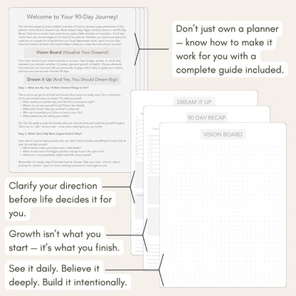 Pland Studio 90-Day Planner Journal – Undated Daily Goal Organizer in Alabaster Linen | Gratitude Journal, Habit Tracker, Vision Board, and Reflection Pages for Mindful Planning