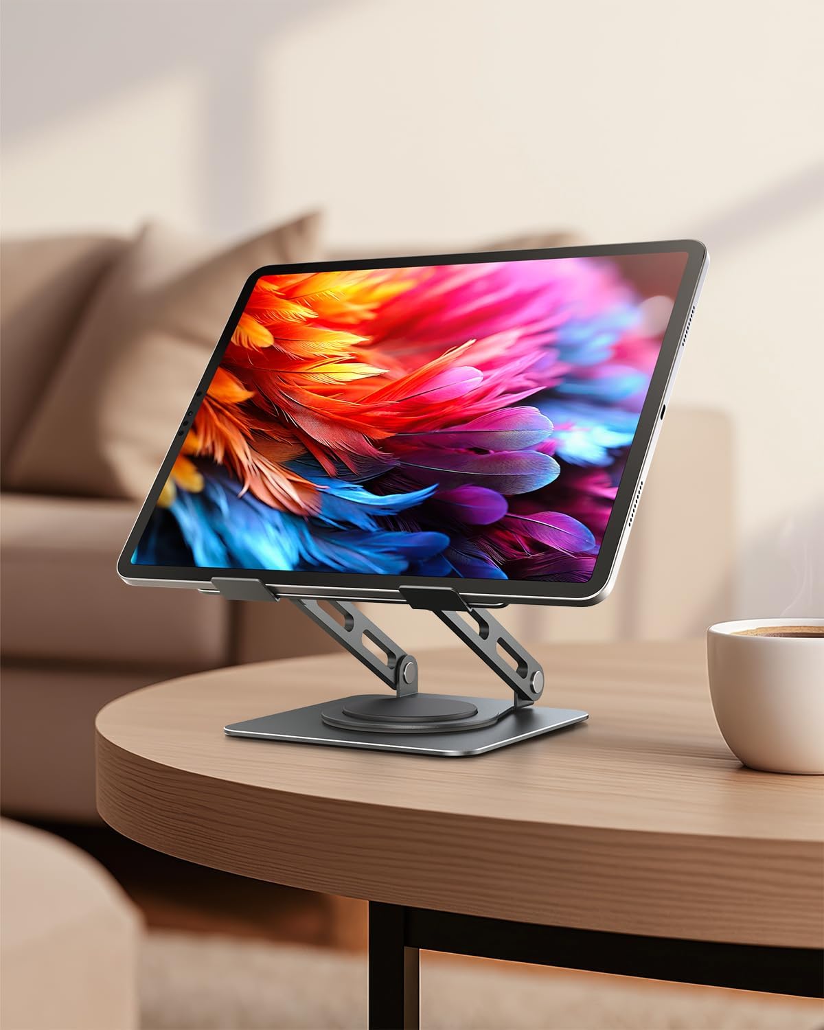 LOXP Adjustable Tablet Stand, 360 Rotating iPad Stand with Heavy-Duty Base, Tablet Holder Compatible with 4.7-16.9" Device, iPad Pro Air Mini, Kindle, Surface Tablet, Portable Monitors - Black