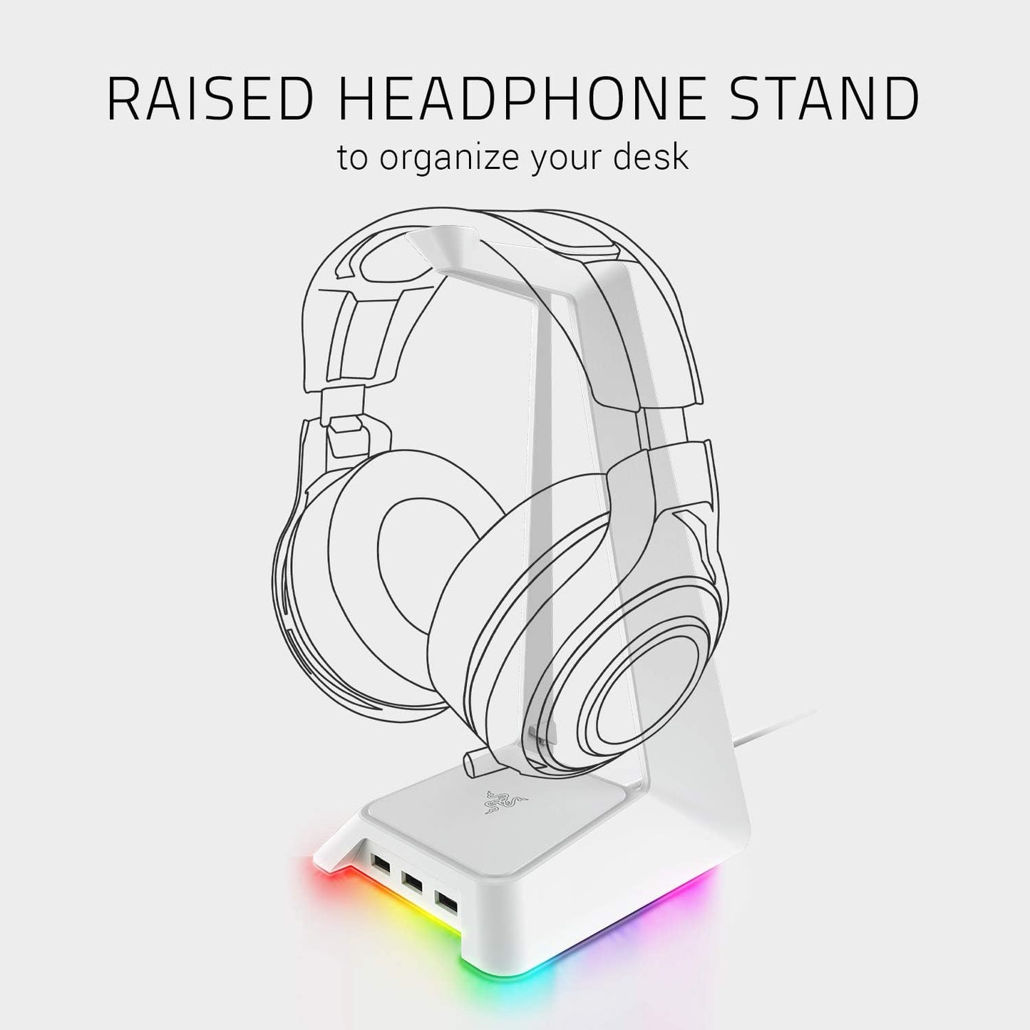 Razer Base Station V2 Chroma Headphone Headset Stand Holder: Chroma RGB Lighting - Taller Stand & Anti-Slip Ledge - USB Charging Ports - Anti-Slip Rubber Base - 3.5mm Port + Built-in DAC - Black