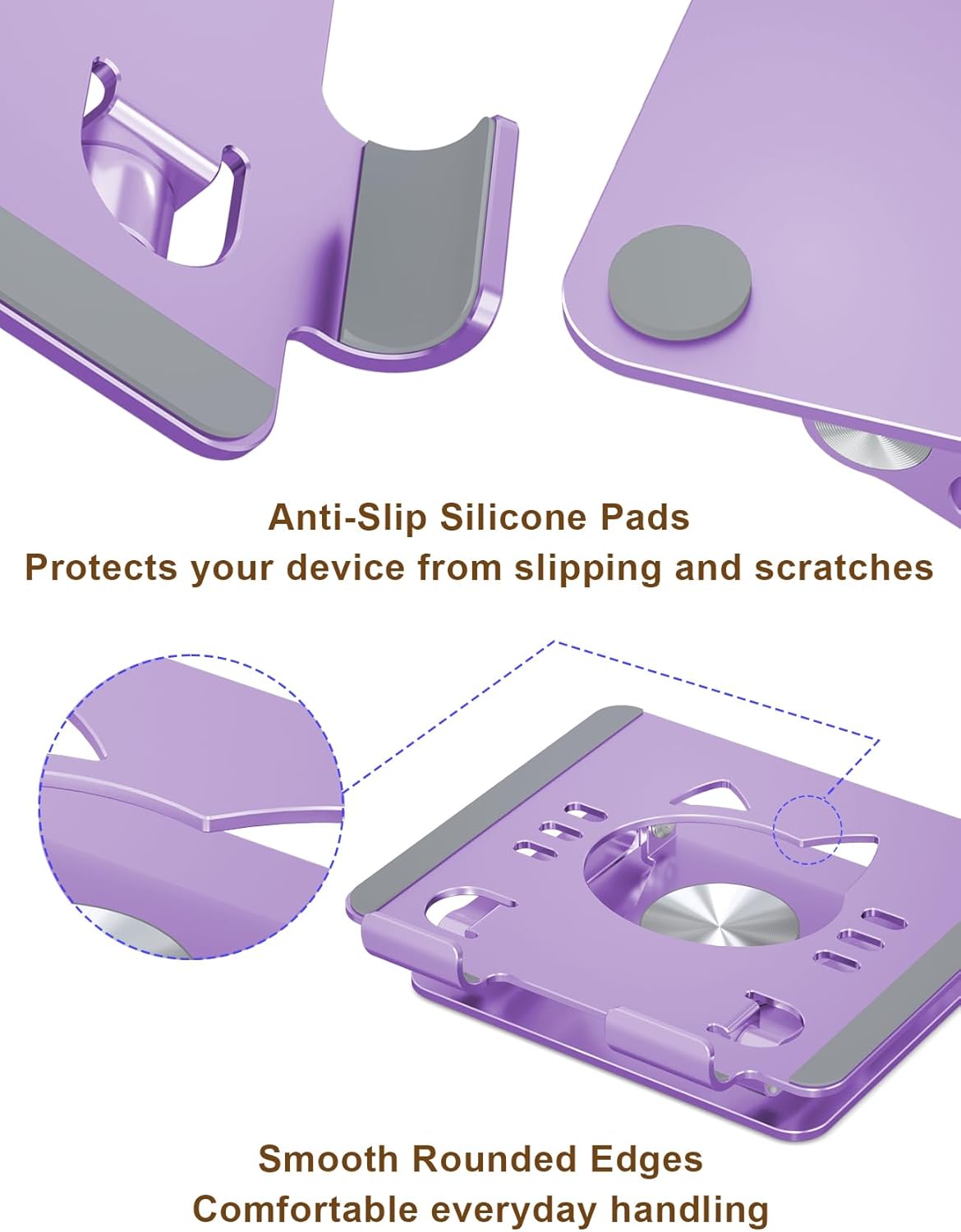 Aoviho Tablet Stand 360° Rotating Aluminum Holder - Adjustable, Portable & Foldable Monitors Stand for iPads, Compatible with 4-13.3" Tablets, Purple