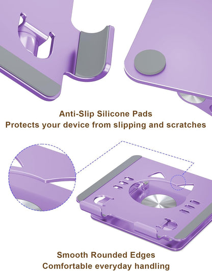 Aoviho Tablet Stand 360° Rotating Aluminum Holder - Adjustable, Portable & Foldable Monitors Stand for iPads, Compatible with 4-13.3" Tablets, Purple
