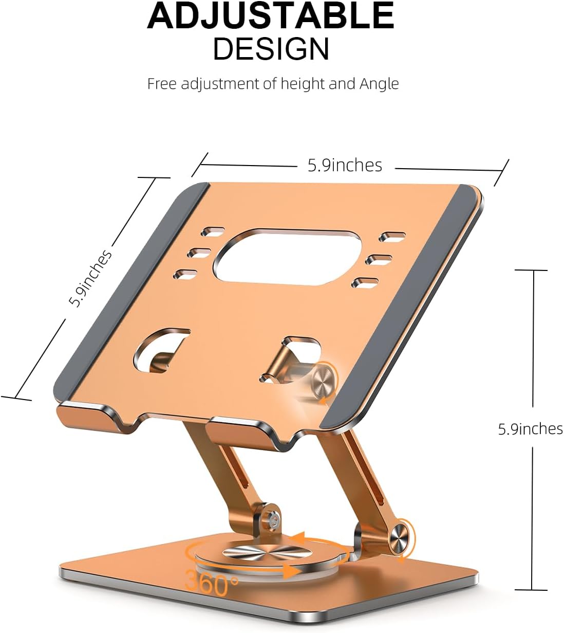 Orlian Tablet Stand Holder with Thickened 360°Rotating Base Dual Rod Adjustable Aluminum Stand for All 5.8-12.9” iPad Samsung Phone Tablet Kindle E-Reader and More, Black