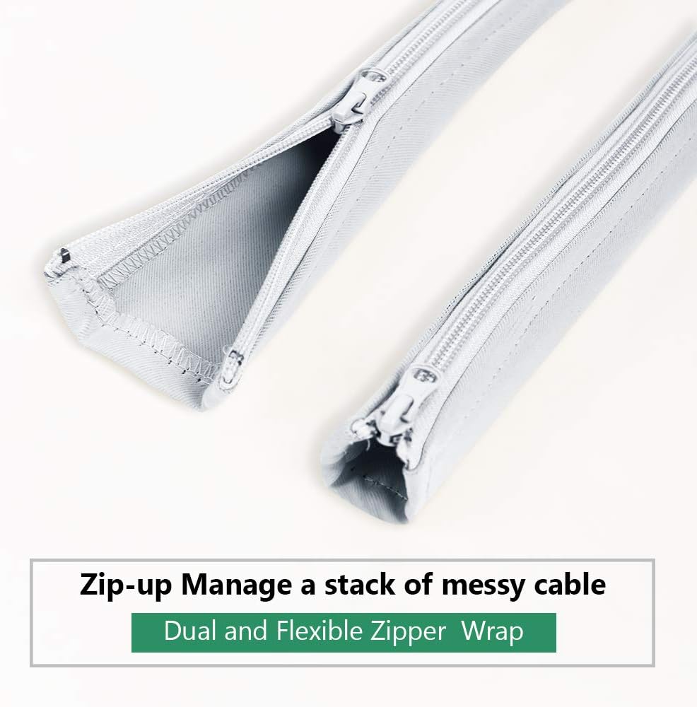 Flexible Cable Management Sleeve with Zipper - Extendable Cord Organizer System Wrap Wire Cable Cover Sleeve Holder, Keep Home & Office Clean Safe Protector for TV/Media, Beige, 39 Inches, 2 Pcs