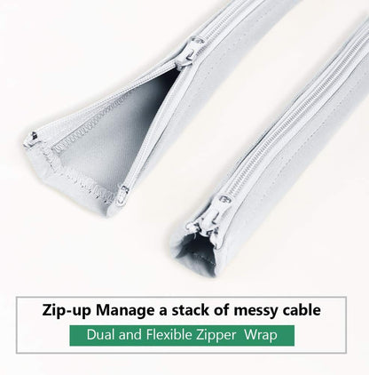 Flexible Cable Management Sleeve with Zipper - Extendable Cord Organizer System Wrap Wire Cable Cover Sleeve Holder, Keep Home & Office Clean Safe Protector for TV/Media, Beige, 39 Inches, 2 Pcs
