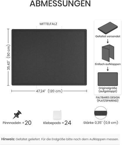 Fluxynara Bulletin Board, 23.6" x 17.5" Cork Board Alternative with 12 Safe Removable Adhesive Tabs, Foldable Felt Pin Board for Home Office, Classroom, Bedroom,Entryway for Walls—Sage