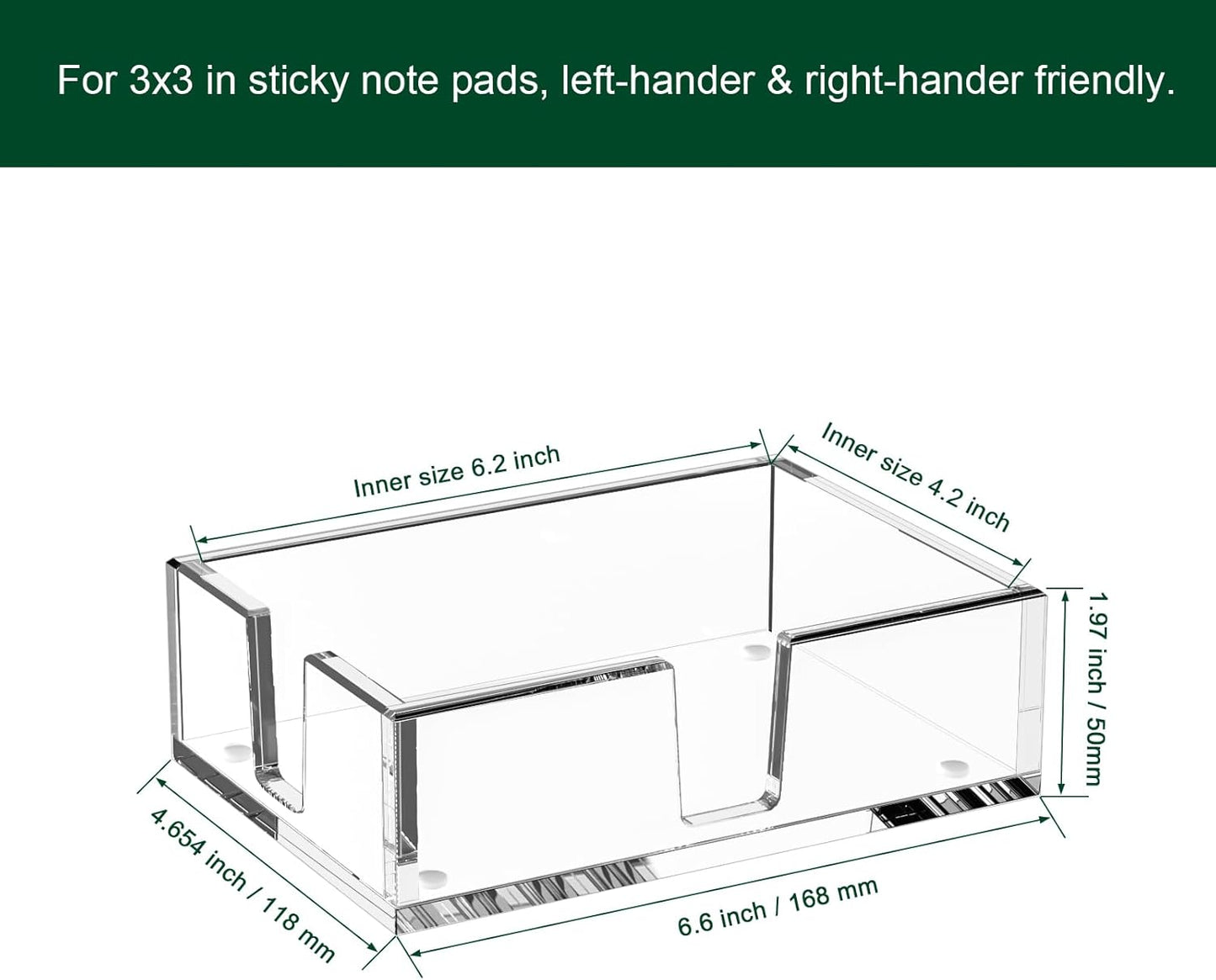 Acrylic Sticky Note Holder, Self-Stick Note Pad Holder W/O Pads - Note Dispenser Memo Pad Holder Desk Organizer for School Office Home (3''x3'' Clear)