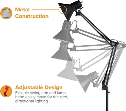 Bostitch Office VLF100 LED Swing Arm Desk Lamp with Clamp Mount, 36" Reach, Includes LED Bulb,Black