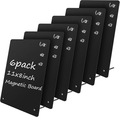 Magnetic Metal Display Bulletin Board - 2 Pack 11x8Inch Magnet Display Stand with 6 Magnets for Displaying Memos Messages Photos in Home School Kitchen Office （ Black Vertical）